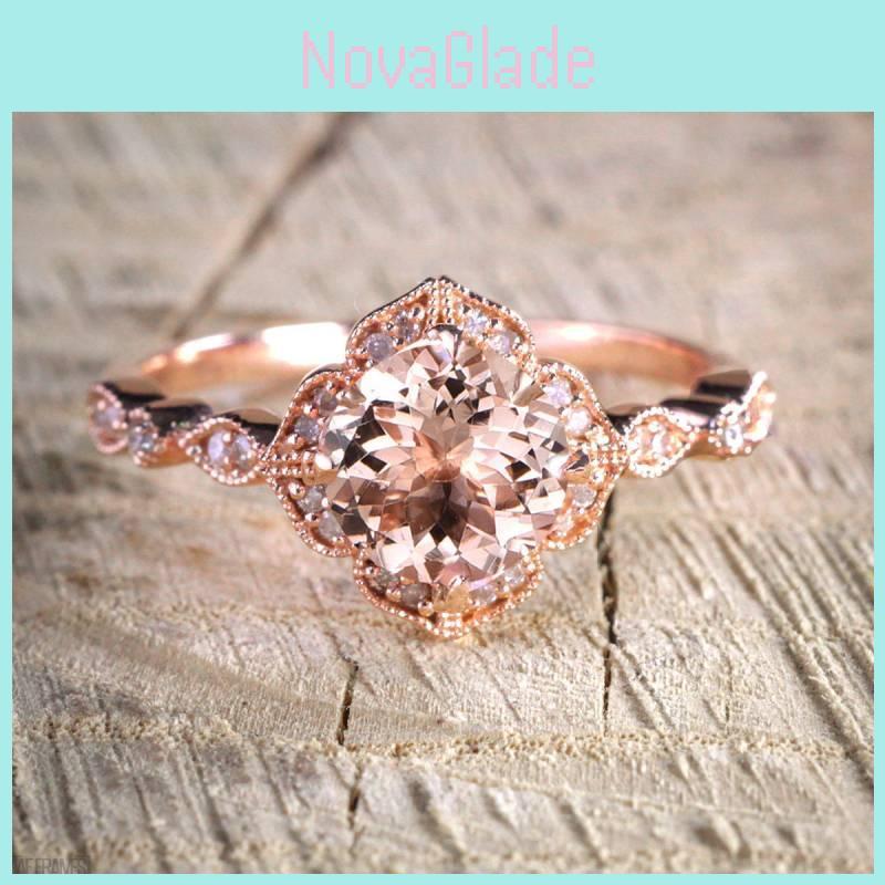 Elegante Anello di Fidanzamento Principessa Placcato Oro Rosa 18k con Zircone per Donna nelle Taglie 6-10