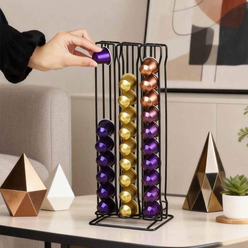 Elegant Iron Constructed Coffee Pod Display Rack With Capacity For 60 Unit Ideal Gift Coffee Enthusiasts Stylish Functional