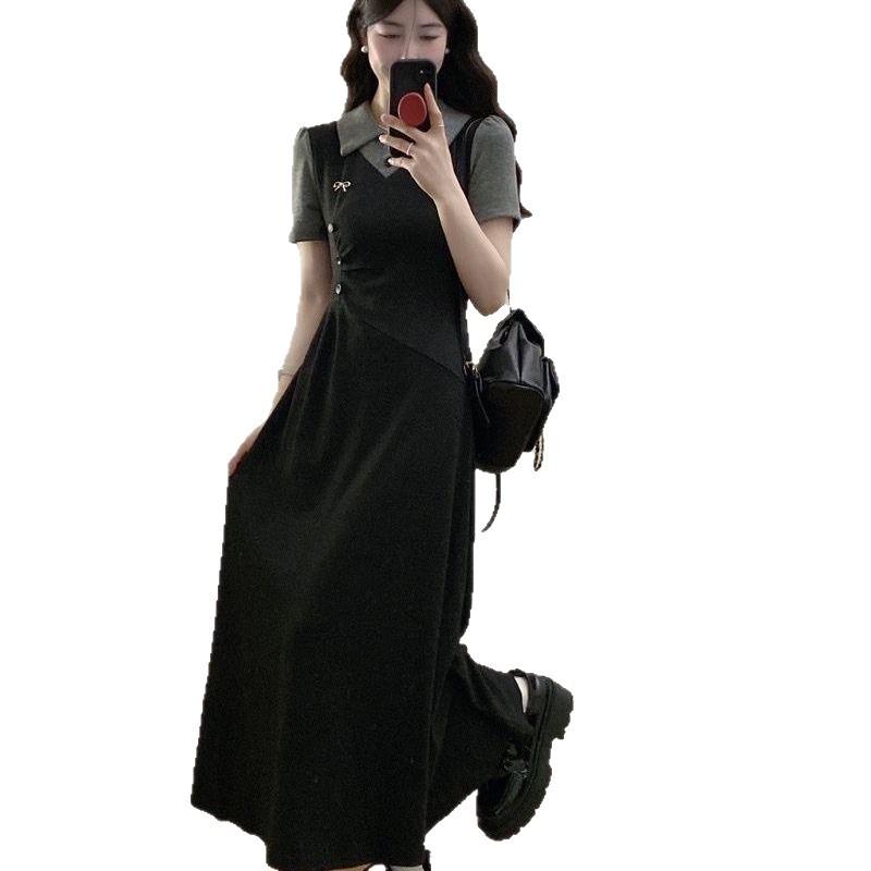 French Fake Two-piece Polo Collar Short-sleeved Dress 2026 Summer New Large Size Fat Mm Waist and Thin Temperament Long Dress