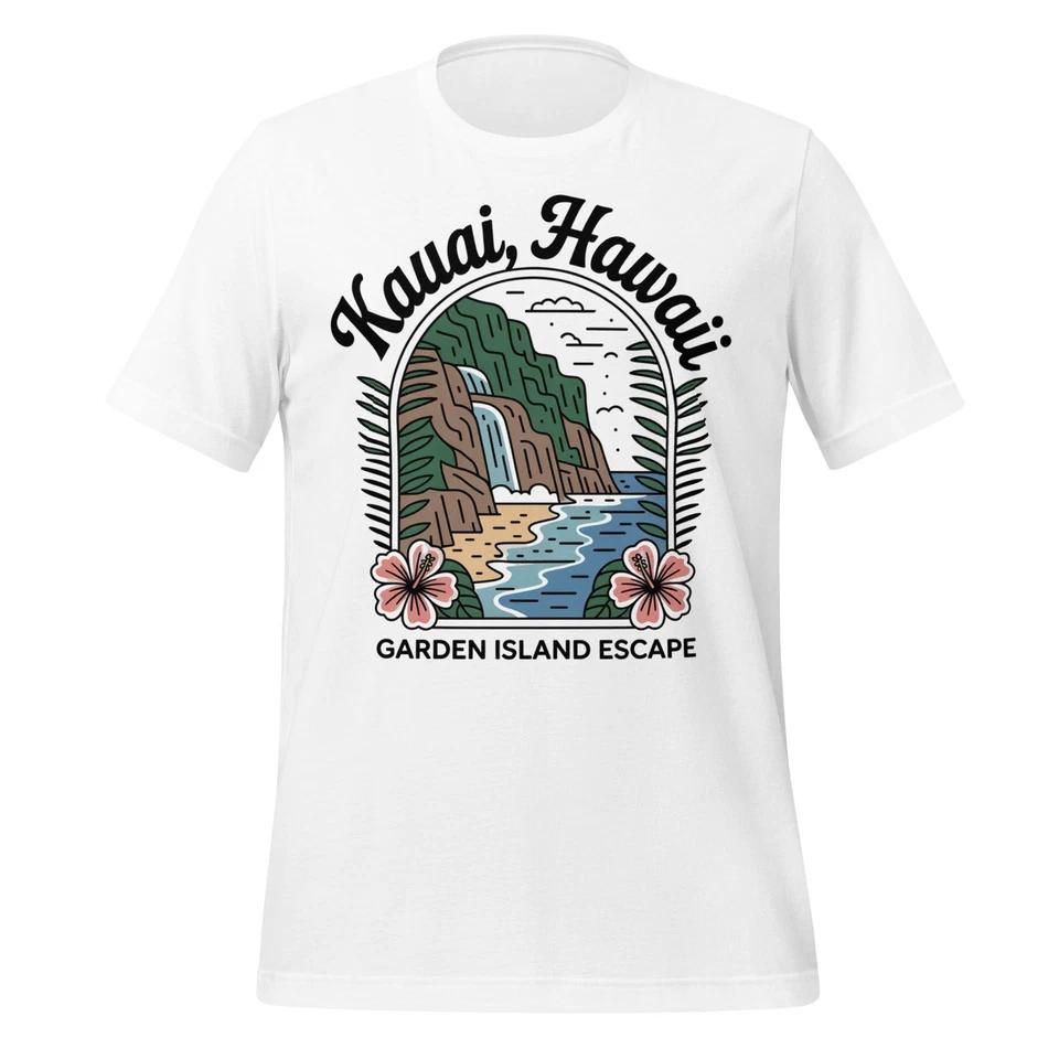 Kauai Hawaii T-Shirt Garden Island Escape Tropical Waterfall Unisex Beach Tee S