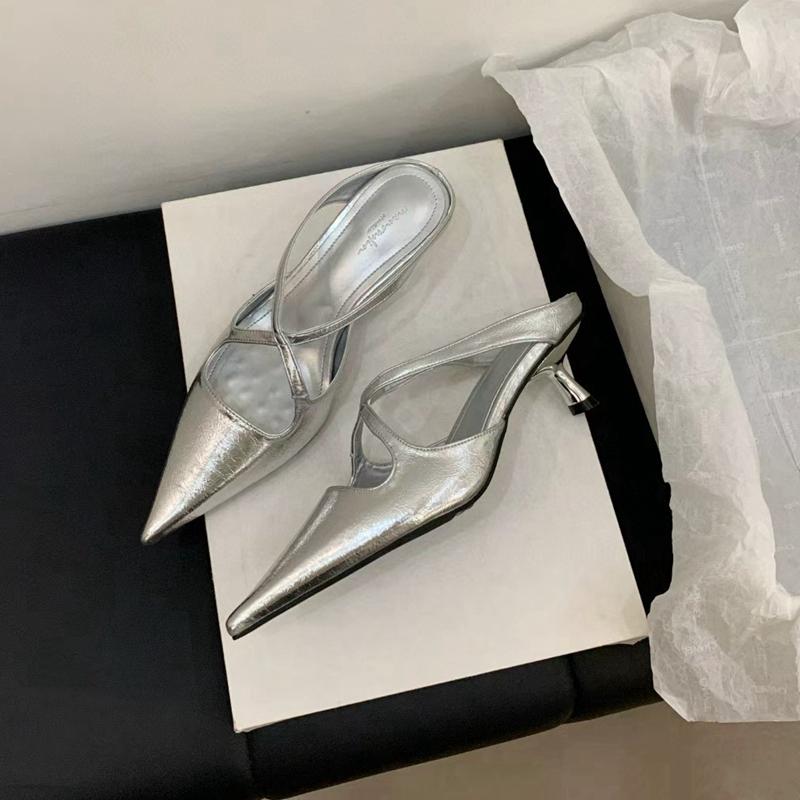 Fashion SUOJIALUN 2025 New Brand Women Slipper Fashion Pointed Toe Slip On Ladies Elegant Mules Shoes Thin Low Heel Outdoor Dress Pumps