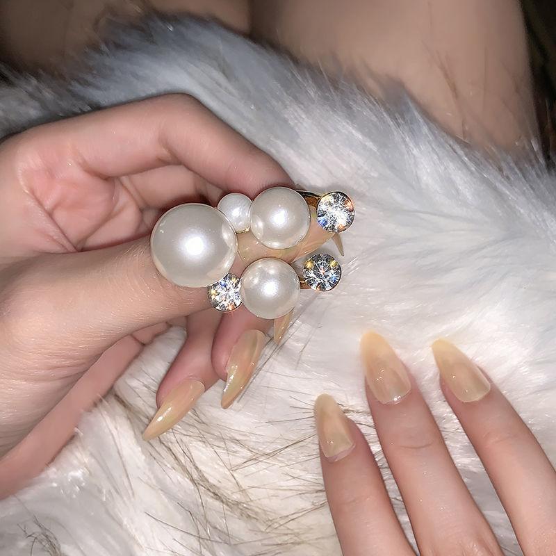 High-end Light Luxury Pearl Open Ring Personality Cold Wind Ring