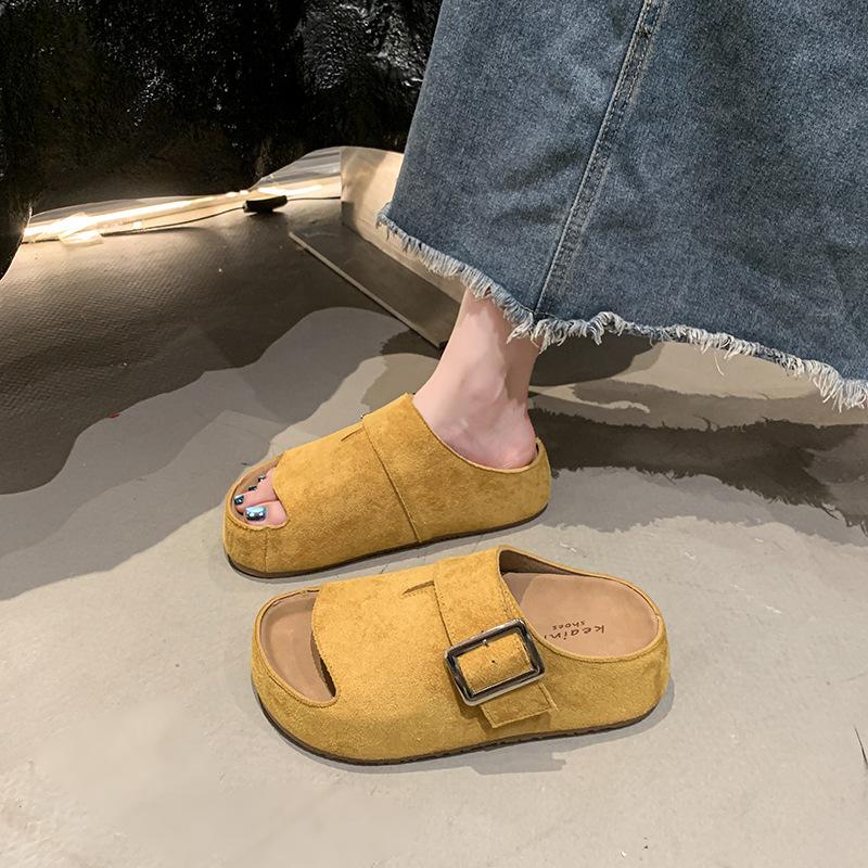 

Тапочки Boken, женские летние повседневные туфли на плоской подошве из натуральной кожи, шлепанцы на одно плечо с мягкой подошвой 40 жёлтый