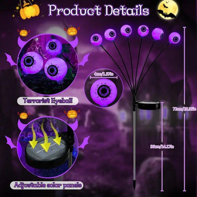 6-Head Solar Halloween Purple Eyeball Lights,Outdoor Firefly Lights,Plug-in Stake Lights For Garden,Lawn,Yard,Grave Horror Decor