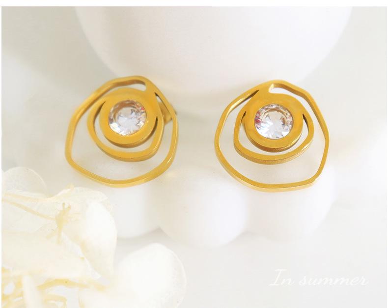 Niche French Geometric Rose Zirconia Hoop Earrings - Colorfast Titanium & Stainless Steel Jewelry for Women