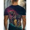 Men's 3D Dinosaur Printed T-shirt Casual Short Sleeved Round Neck Breathable Polyester Fabric Summer Style