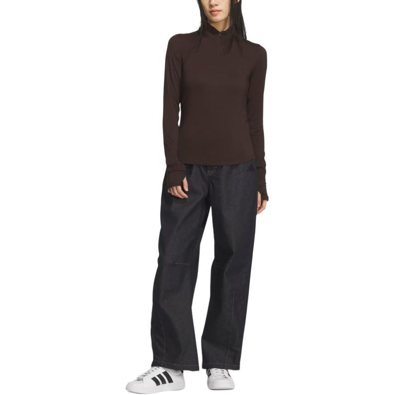 Adidas Solid Color Stand Collar Zipper Slim Fit Long Sleeve T-Shirt Women tops KH2643