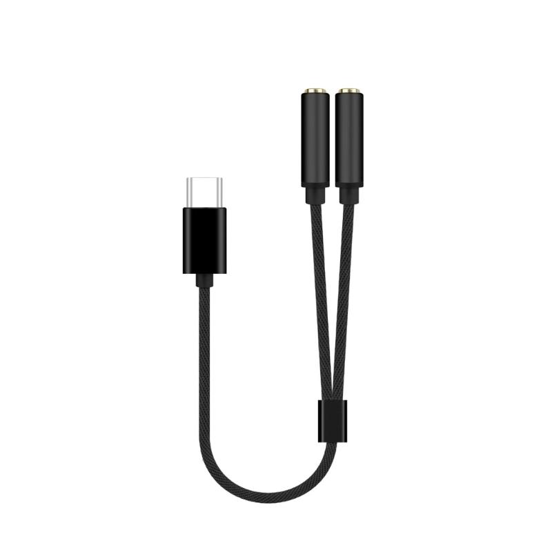 

Type C to 3.5mm Double Female Sound Adapter Cable Heavy Duty for Home Theater Mobile Phone Transmission Noise Reduction чорний