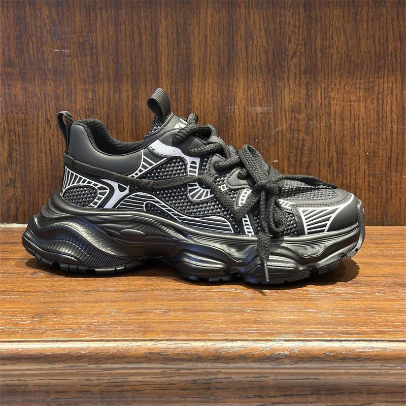 

Spring lace-up new breathable sports casual shoes mesh running wear-resistant dad shoes dl 38 чёрный