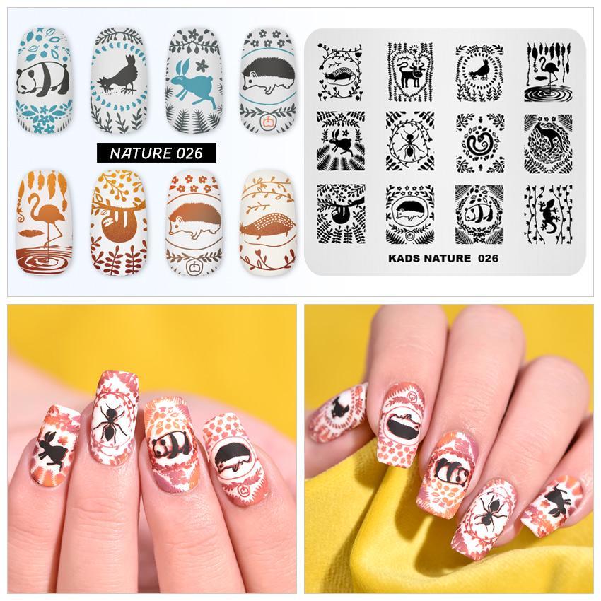 kads 7*8 cm Nagelform Tiermuster Bild Schablone Rechteck Nail Art Stamping Platte Edelstahl Stempel Werkzeug Maniküre Schablone