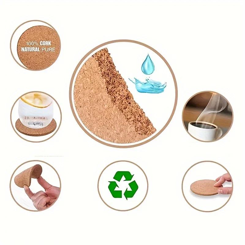 10pcs Cup Mat Natural Round Wooden Pads Non-Slip Cork Coaster Tea Coffee Mug Drinks Holder for Table Decor DIY Tableware