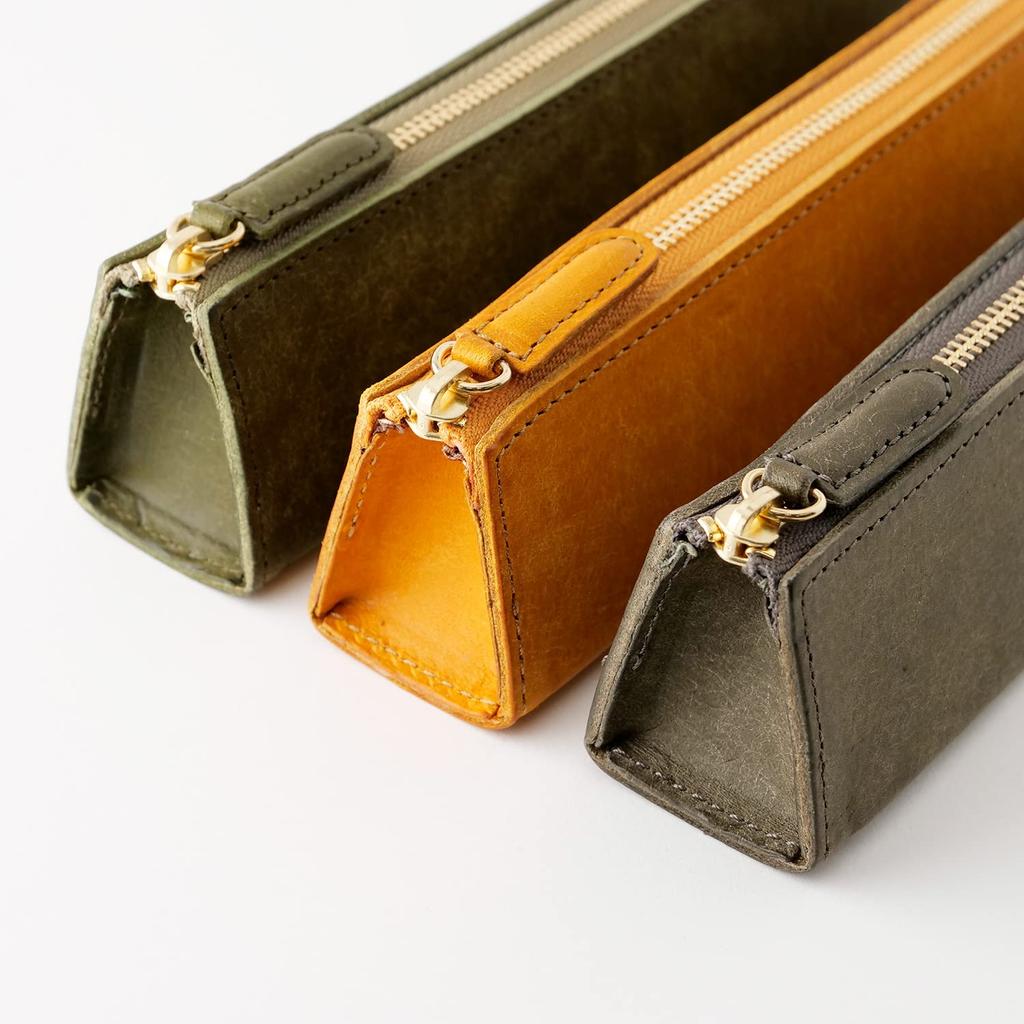 Pencil Case PB Zipper Pencil Case M Oliva Leather Italian Leather Slim Simple Slip-on (Green) IPV-5801