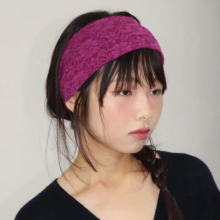 flower lace hair band - magenta
