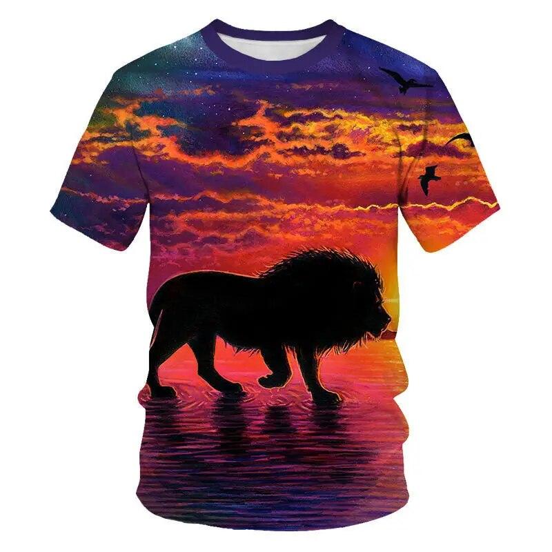 König der Tiere Löwe-Grafik-T-Shirts für Männer Sommermode Tiermuster-Druck-T-Shirt Lässiger cooler Stil Persönlichkeits-T-Shirt