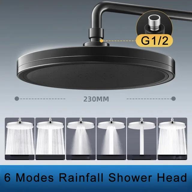 New 6 Modes Large Flow Supercharge Rainfall Shower Head 230mm Round High Pressure Top Spray Rain Showerhead Bathroom Accessories
