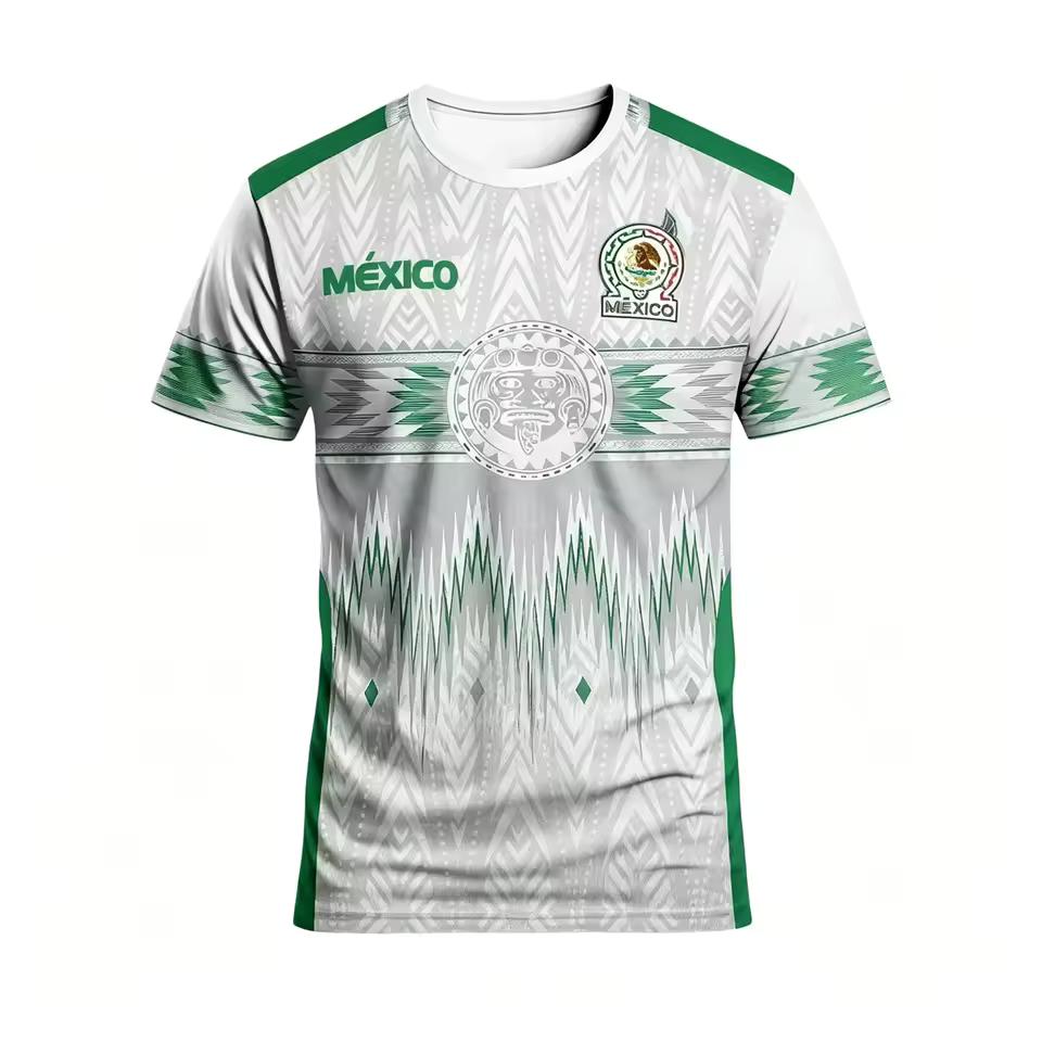 Men Mexico National Soccer Jersey Aztec Tribal Pattern 3D Print Short Sleeve Football Shirt Breathable Sport Fan Training Tops