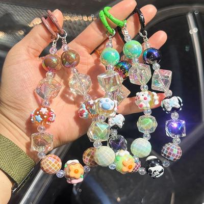 Catena per Telefono con Perline Dipinte Dolci Portachiavi con Perline Zucchero Cordoncino da Polso Anti-Perdita Decorazione per Borsa Custodia per Auricolari Ciondolo Portachiavi per Auto