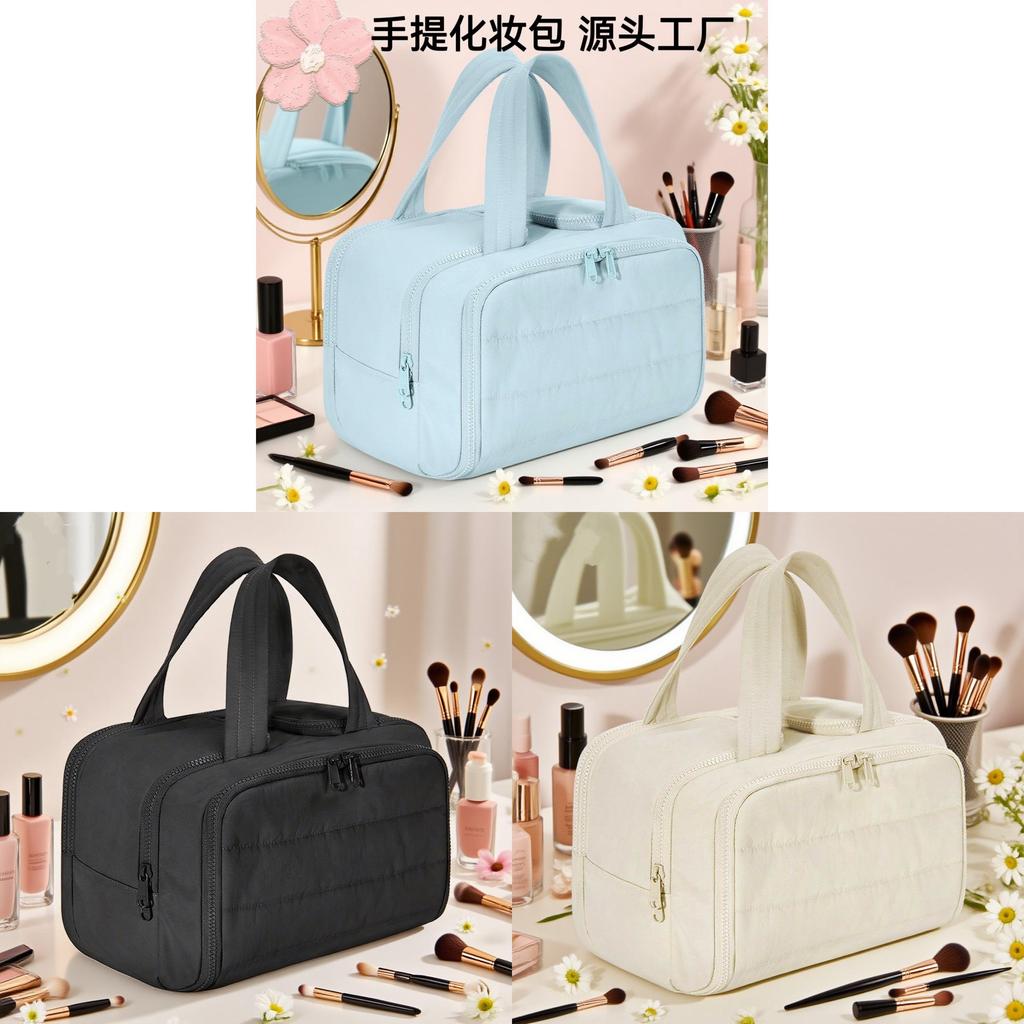 Polyester Large Capacity Makeup Bag With Wide Opening For Travel And Daily Use