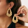 PuRui Punk Hollow Out Gold Color Wrinkled Texture Pendant Earrings Vintage Irregular Geometric Drop Earrings Female Zircon New