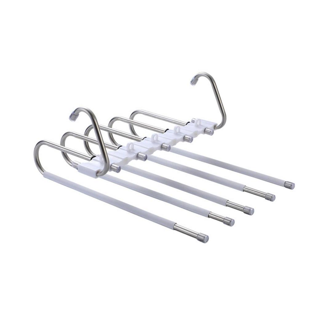 Platzsparender 9-lagiger Metall-Hosenbügel mit Anti-Rutsch-Beschichtung, Edelstahl-Design, inklusive 5 Haken, reduziert 80% Unordnung, für enge Jeans und Denim-Stoffe