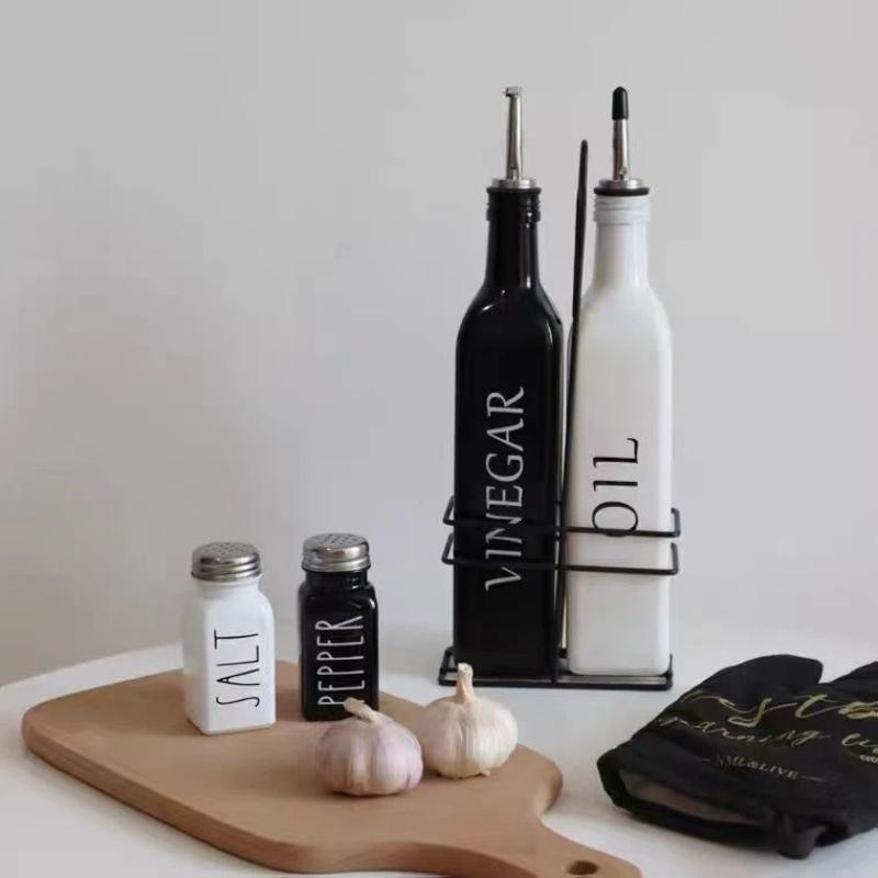 Nordic INS Style Black and White Oil & Vinegar Bottle Set – Minimalist Kitchen Seasoning Jars