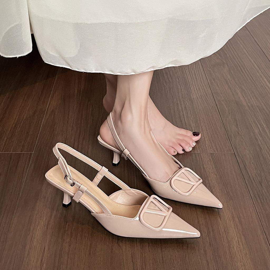 Weiwei Girl 338-8V Knopf Spitzkopf High Heels Damen Sommer Dünner Absatz Französische Baotou Riemchensandalen Damen Rock