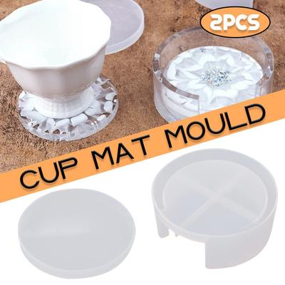 2 Pcs/Set Round Box and Mat Silicone Mold Box DIY Handmade Craft UV Epoxy Coaster Cup Pad Storage Boxes Mould Clay Making Tool
