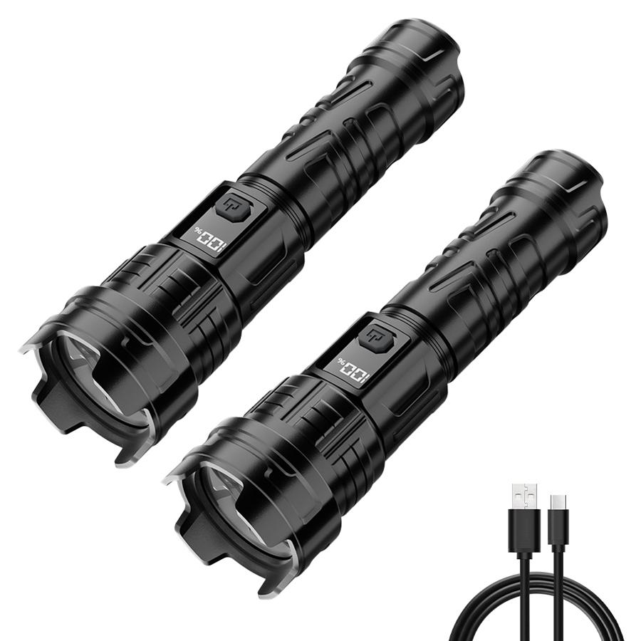 Super Bright LED Flashlight USB Rechargeable Torch Outdoor Zoom Fishing Hunting Spotlight Built-in 18650 Battery ABS Flashlight