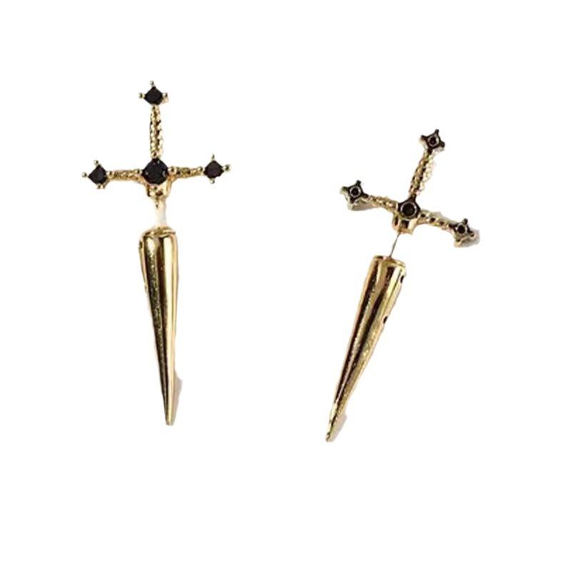 Kiss Jewelry Punk Sword Gothic Kinitial Piercing Earrings for Woman Men Gothic Crystal Ear Jacket Stud Earrings Jewelry
