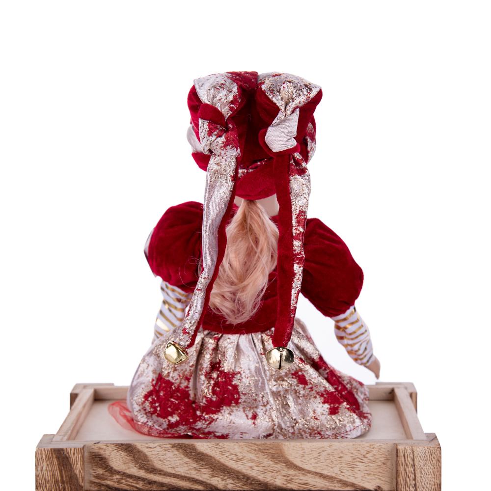 Red-Gold Retro Jester Sitting Christmas Doll