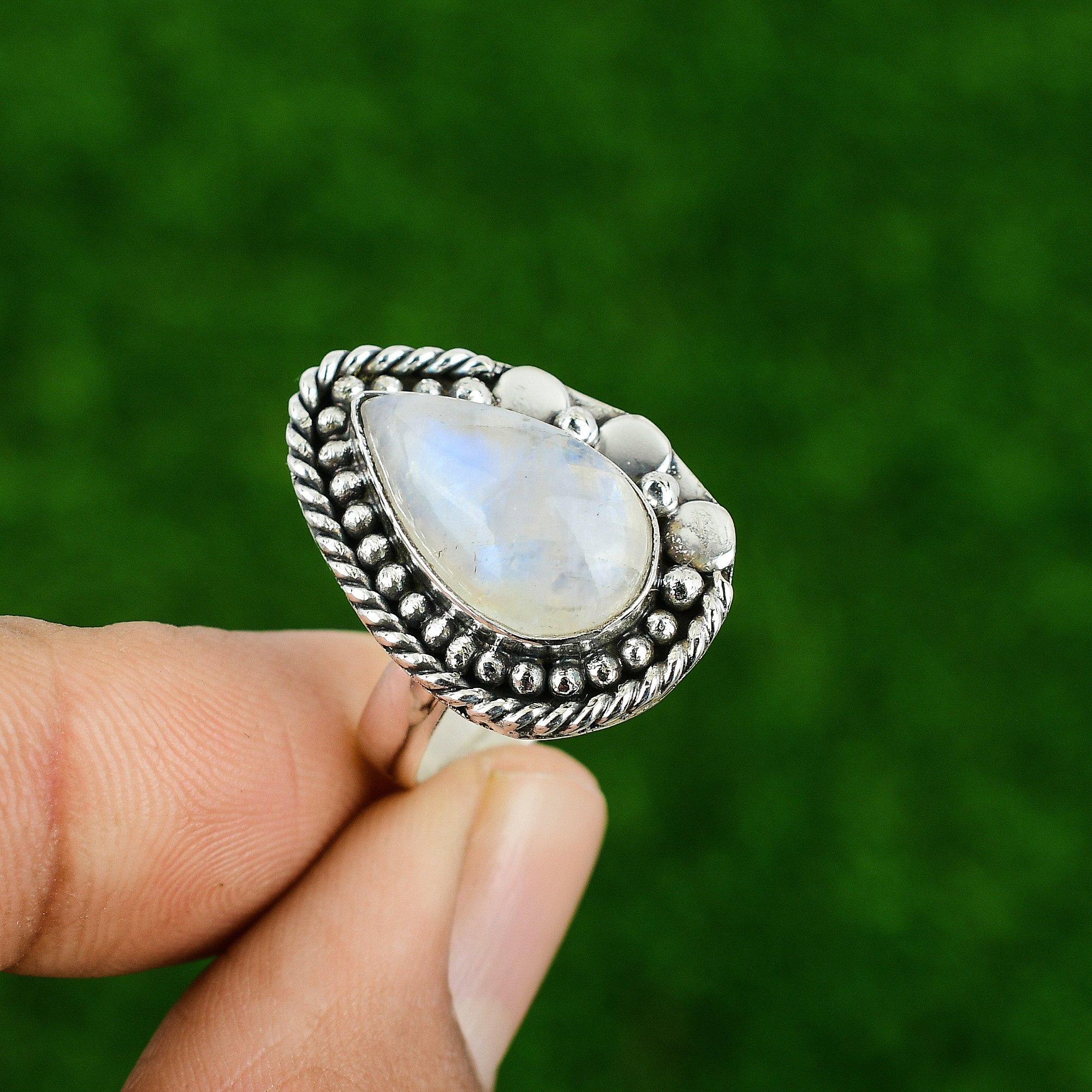 

Mothers day Sale Rainbow Moonstone Gemstone 925 Silver Crown Chakra Promise Ring Adjustable