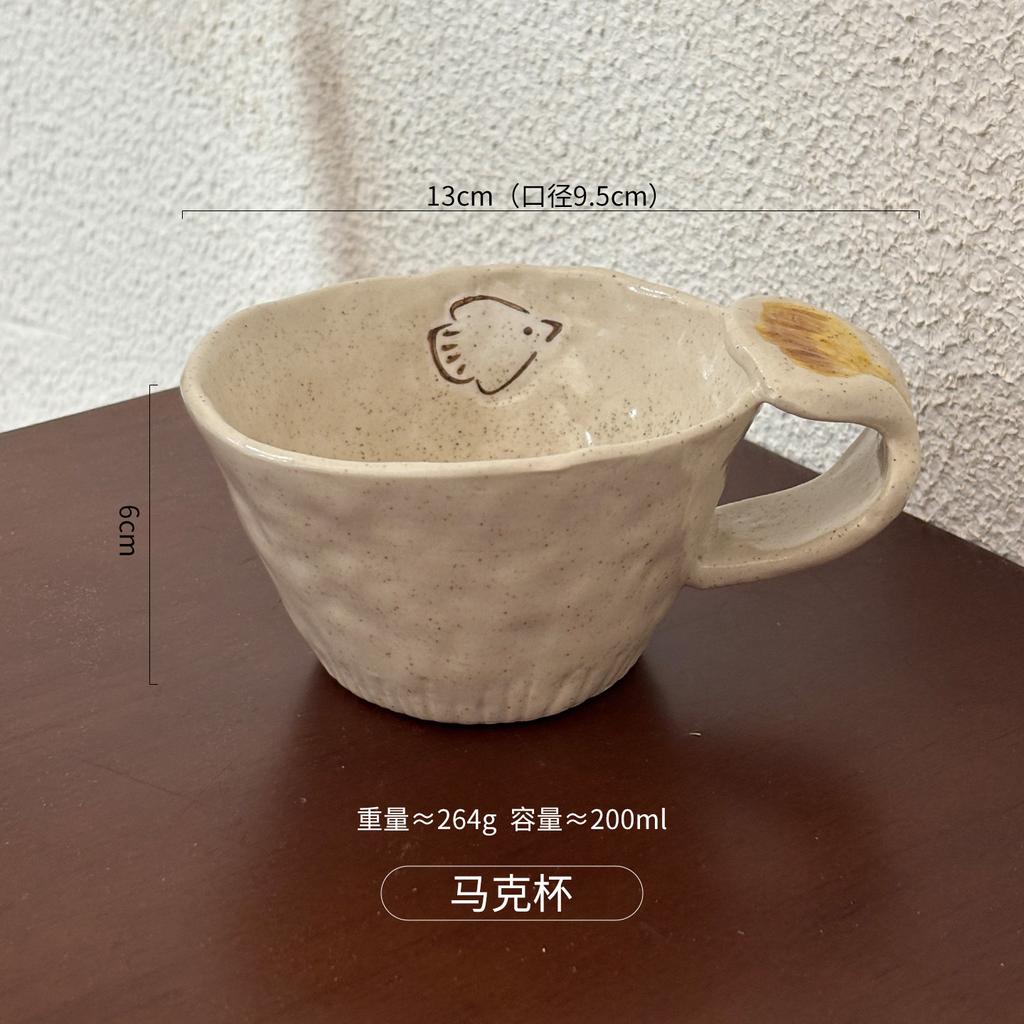 Retro Handmade Ceramic Tableware Underglaze Color Rice Bowl High Value Household Plate Breakfast Cup Dessert Plate Salad Bowl