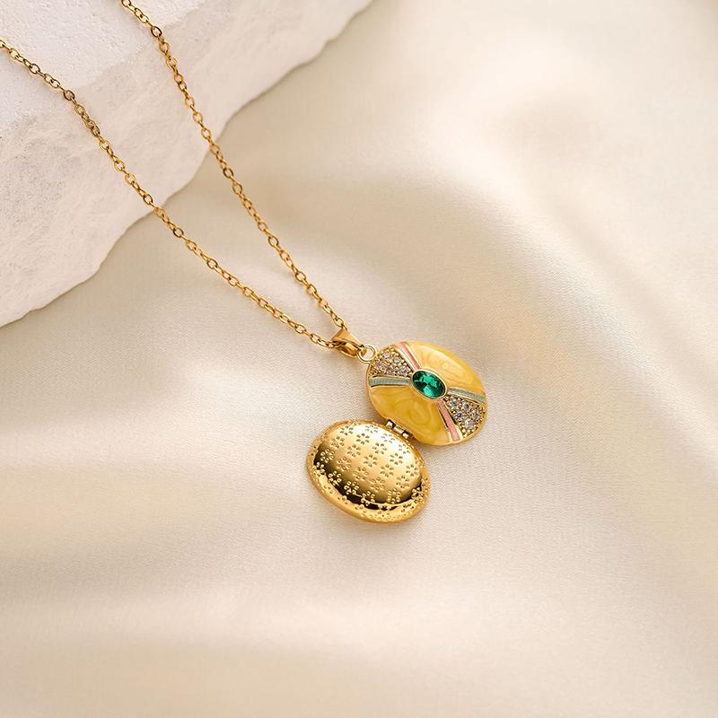Collana con Ciondolo Portafoto a Forma di Cuore Ovale Apribile in Acciaio Inossidabile per Donna Gioielli Moda Vintage Regali