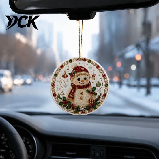 Festive Wall Hanging Christmas Acrylic Ornament, 2D Flat Double Side Printed Office Holiday Decorations Santa Snowman Pendant for Tree Window,