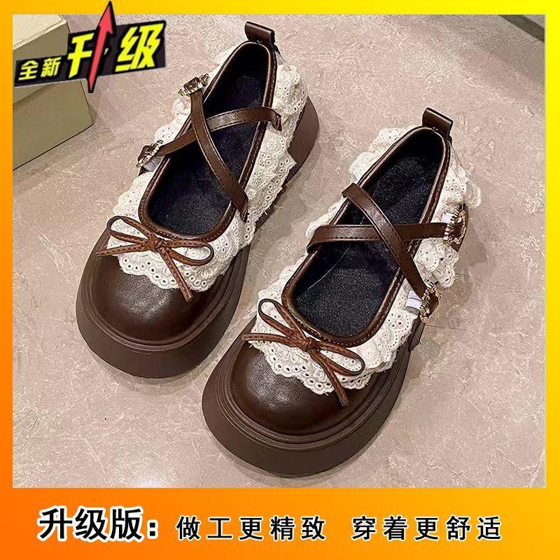 Cute and sweet bow Japanese small leather shoes for women's 2025 spring and summer new models with skirts, thick-soled Mary Jane shoes for women