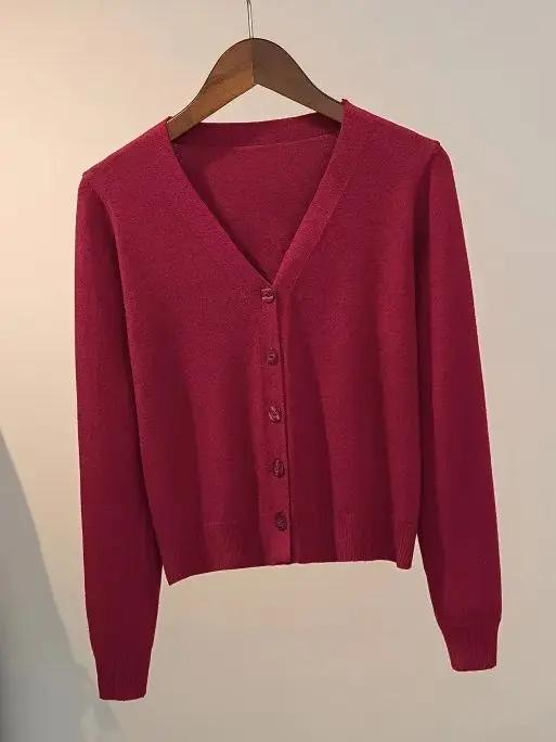 Sweater Knitted Cardigan Button Jacket Korea Autumn Winter V-neck Long Sleeve Casual Short Tops For Women Sweater Grey White