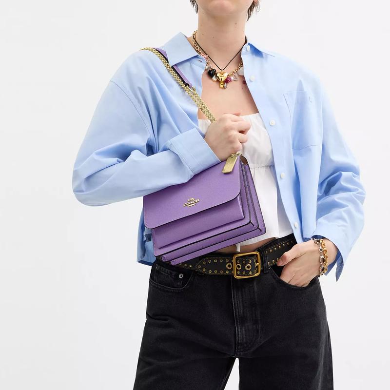 Coach Klare 22 Brand Logo Chain Shoulder Strap Saffiano Leather Shoulder Crossbody Bag Small Women's Purple