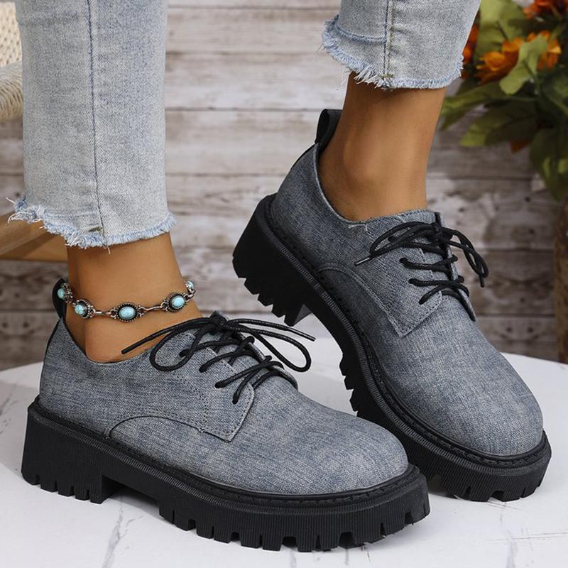 Fashion British Style Patchwork Loafers Shoes for Women Round Toe Lace Up Shoes Woman Autumn Winter Plus Size Platform Casual Shoes Lady