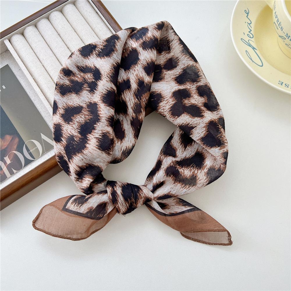 55 Leopard Print Cotton And Linen Silk Scarf Women'S Small Square Scarf Neck Protection Headscarf Decorative Scarf Fashionable Foreign Style Scarf