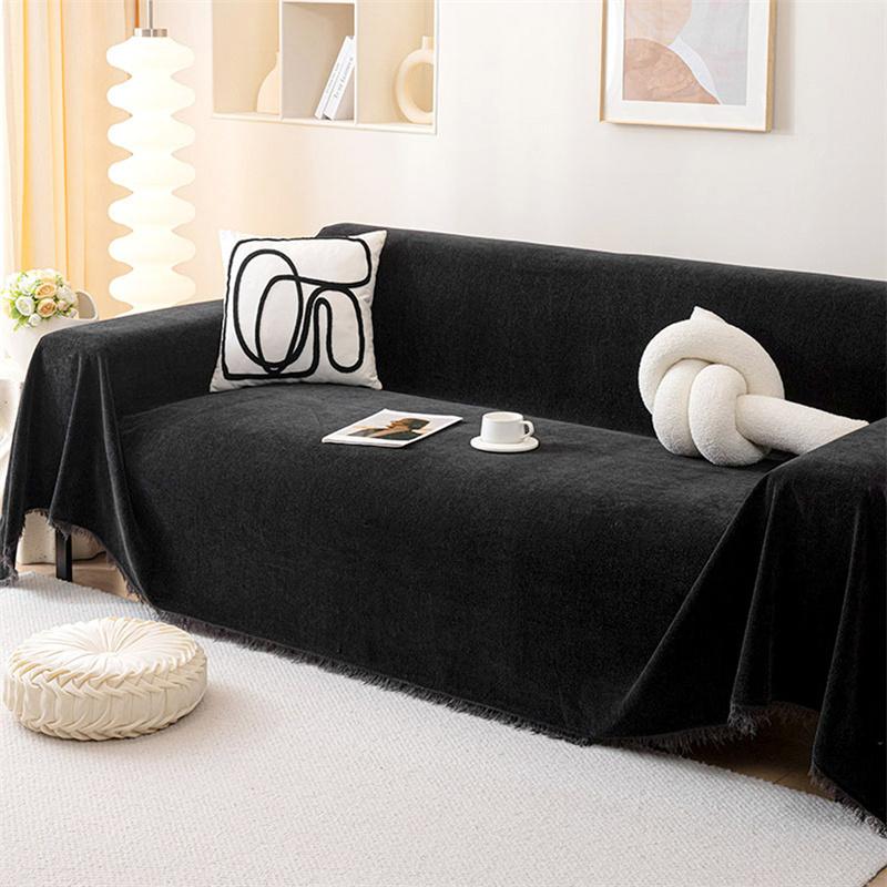 Solid Color Chenille Sofa Cover Anti-Cat Scratching Pad Cloth All-Season Universal Dust-Proof Sofa Blanket For Living Room Decor
