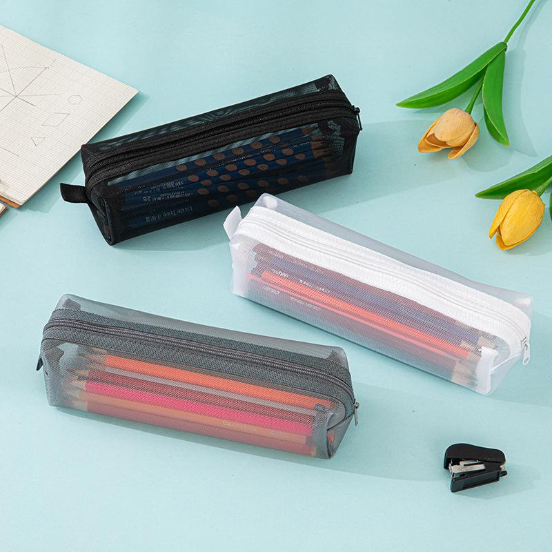 Transparente Netztasche für Stifte, Einfache und dreidimensionale Aufbewahrungstasche, Tragbares Schüler-Federmäppchen, Schreibwarentasche mit großem Fassungsvermögen