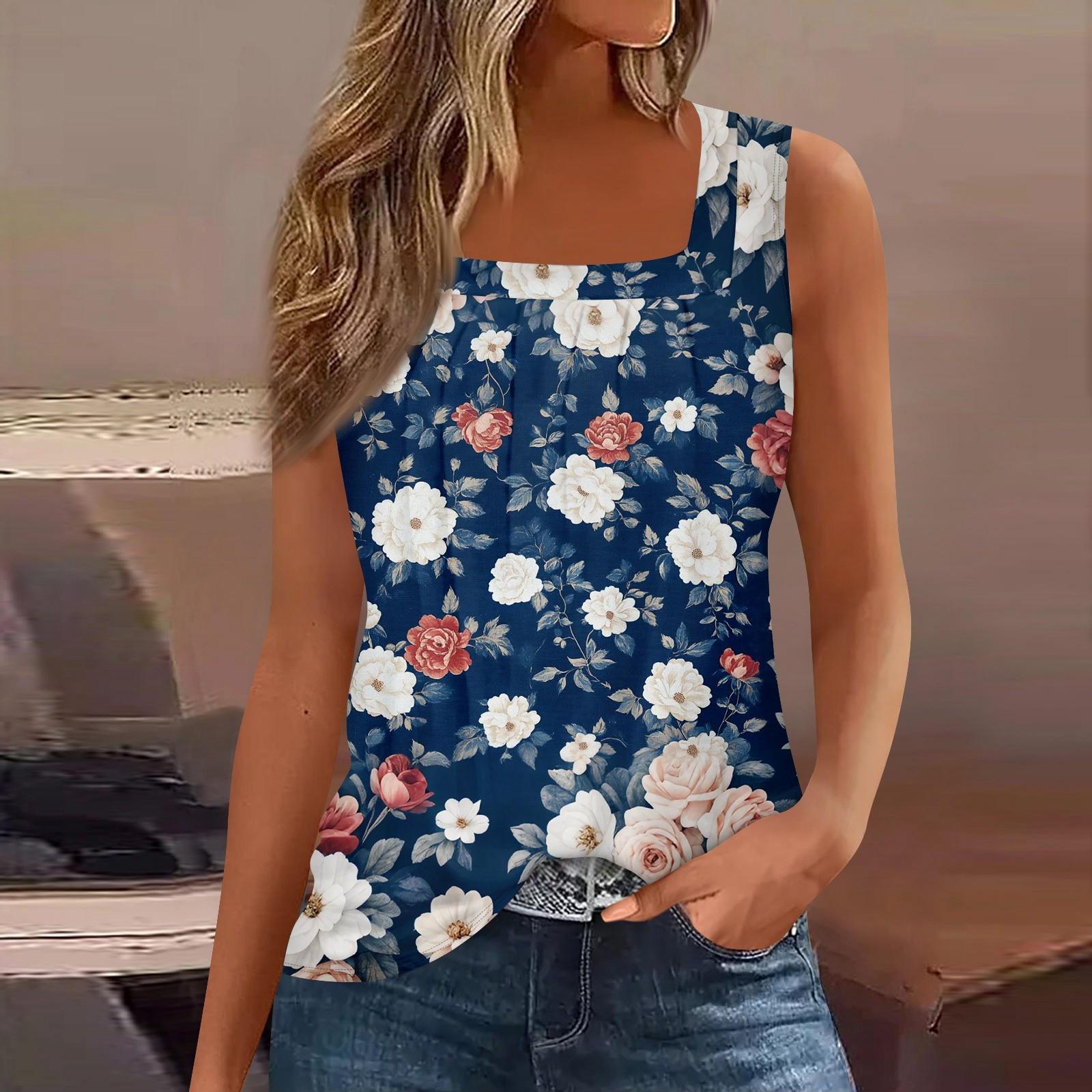 

Майка с квадратным воротником, женская футболка с принтом, повседневная свободная рубашка без рукавов XXL