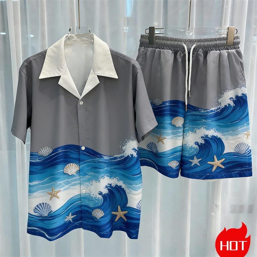 Digital Print Men's Fashion Two-Piece Shorts Set High-Quality Summer Loose Comfortable Short-Sleeve Shirt