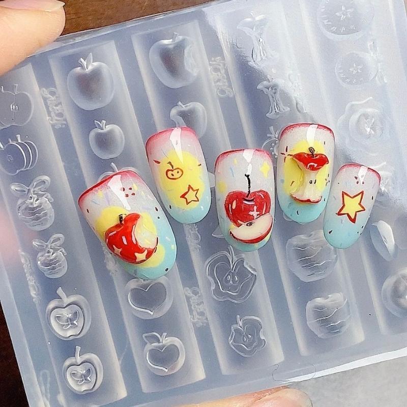 Cartoon Cute Animals 3D Silicone Nail Mold Diy Fruit Design Transparent Mold Manicure Design Tools Nail Art Decoration