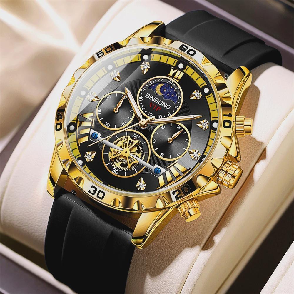 

BINBOND Waterproof Luminous Camel Flywheel Men s Watch Trend Internet Celebrity Explosion Belt Quartz Watch чёрный/золотой