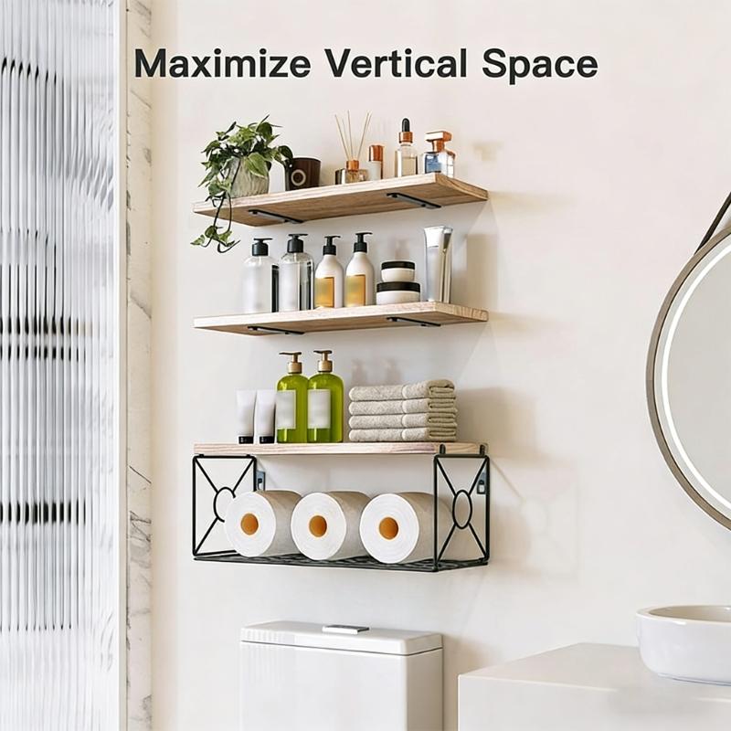 Floating Shelf Set With Easy Installation For Wall Mounting In Bathroom Or Bedroom Displaying Wood Designs