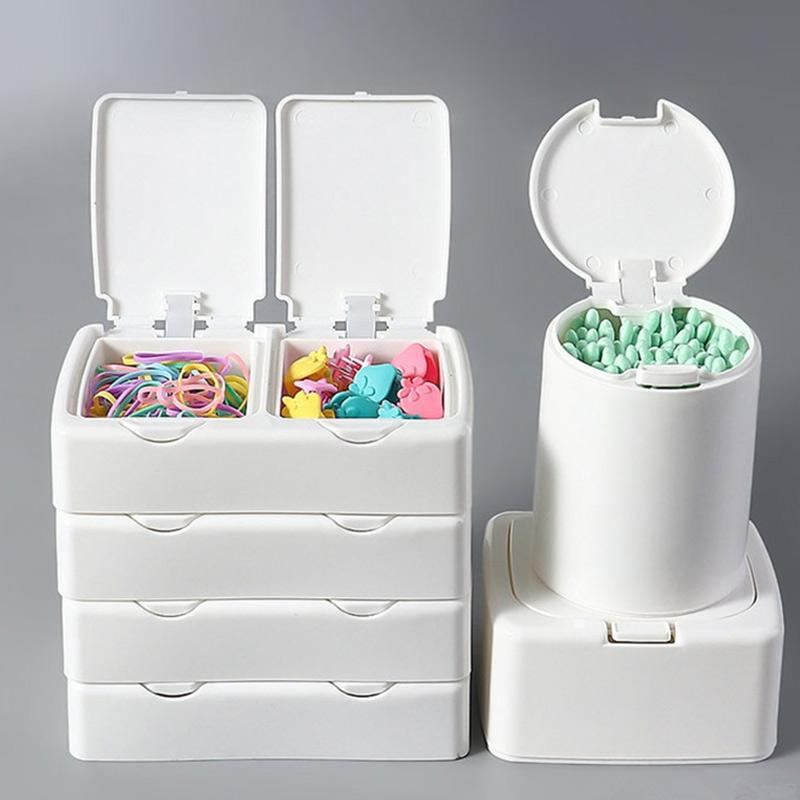 Mini-Desktop-Aufbewahrungsbox mit Abdeckung, Pop-up-Trümmer-Sortierbox, Make-up-Wattestäbchen-Behälter, Schubladen-Organizer, weißer Aufbewahrungskoffer