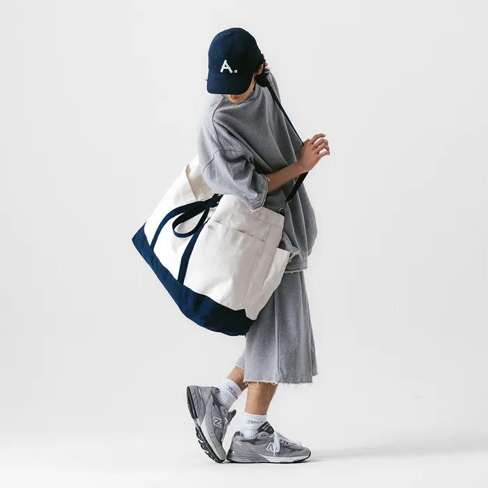 Around Canvas Big Tote Bag - Navy