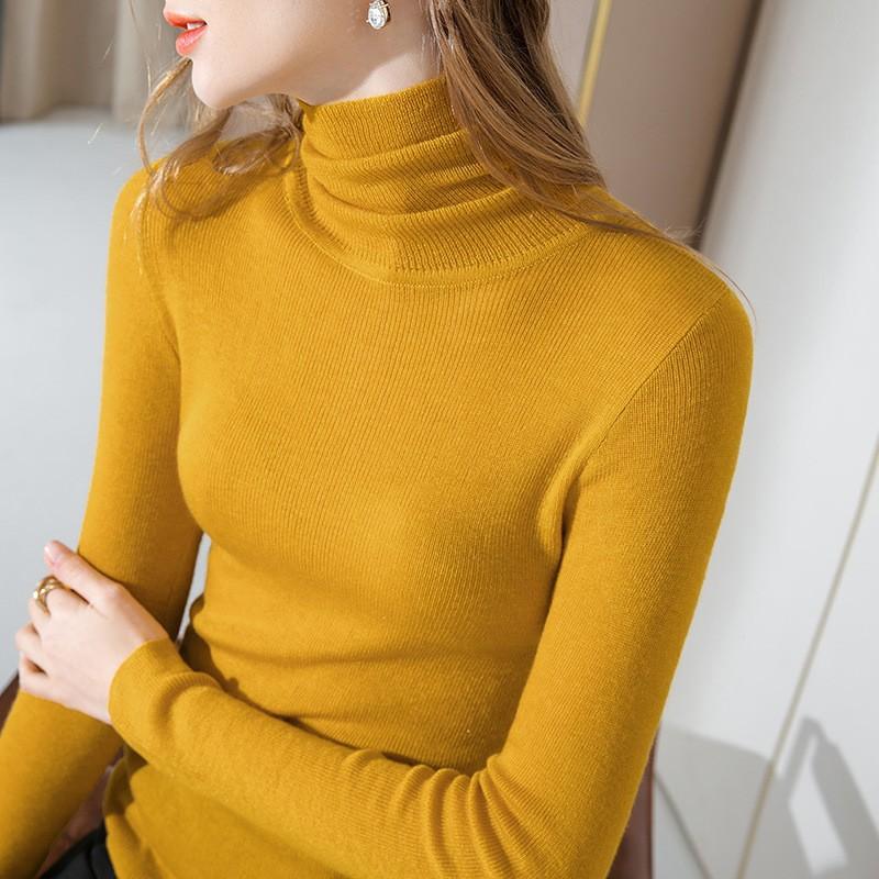 Knitted Bottoming Shirt Women's New Women's Clothing Temperament Turtleneck Pullover Elastic Inner Waist Top