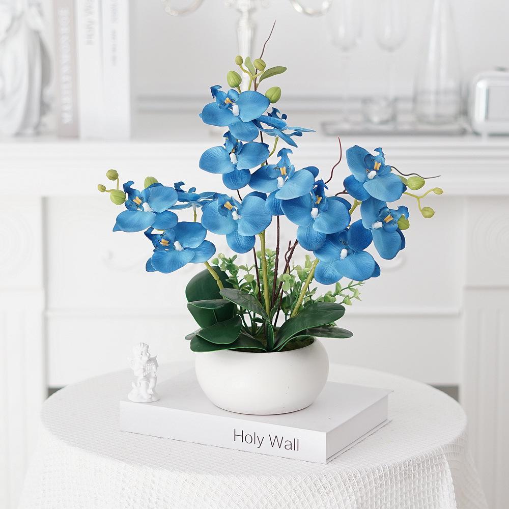 Phalaenopsis Artificial Flower Arrangement in Ceramic Pot – Decorative Faux Orchid for Living Room